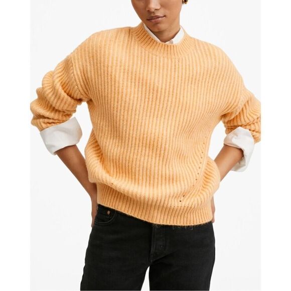 NWT Mango Women's Chunky Orange Sweater  Size 2XL - Picture 1 of 7